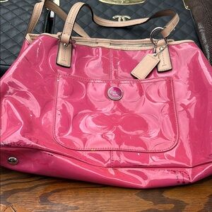Coach Pink Patent Leather Shoulder Bag with Signature Embossing